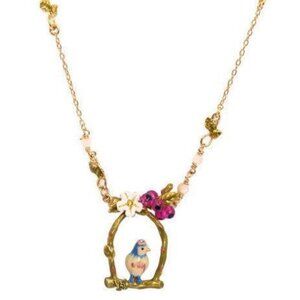 Les Nereides Tit With Flower On Branch Blue Stone Necklace